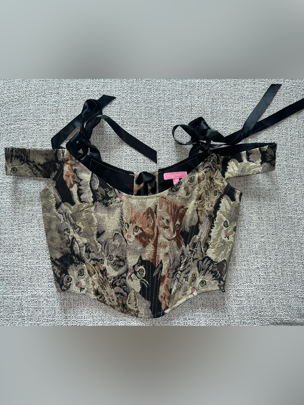 Vintage-Style Cat Tapestry Corset Top in Multicolor by Sugar Thrillz